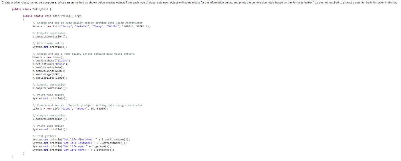 Solved Java programming- Insurance Policies Design, | Chegg.com