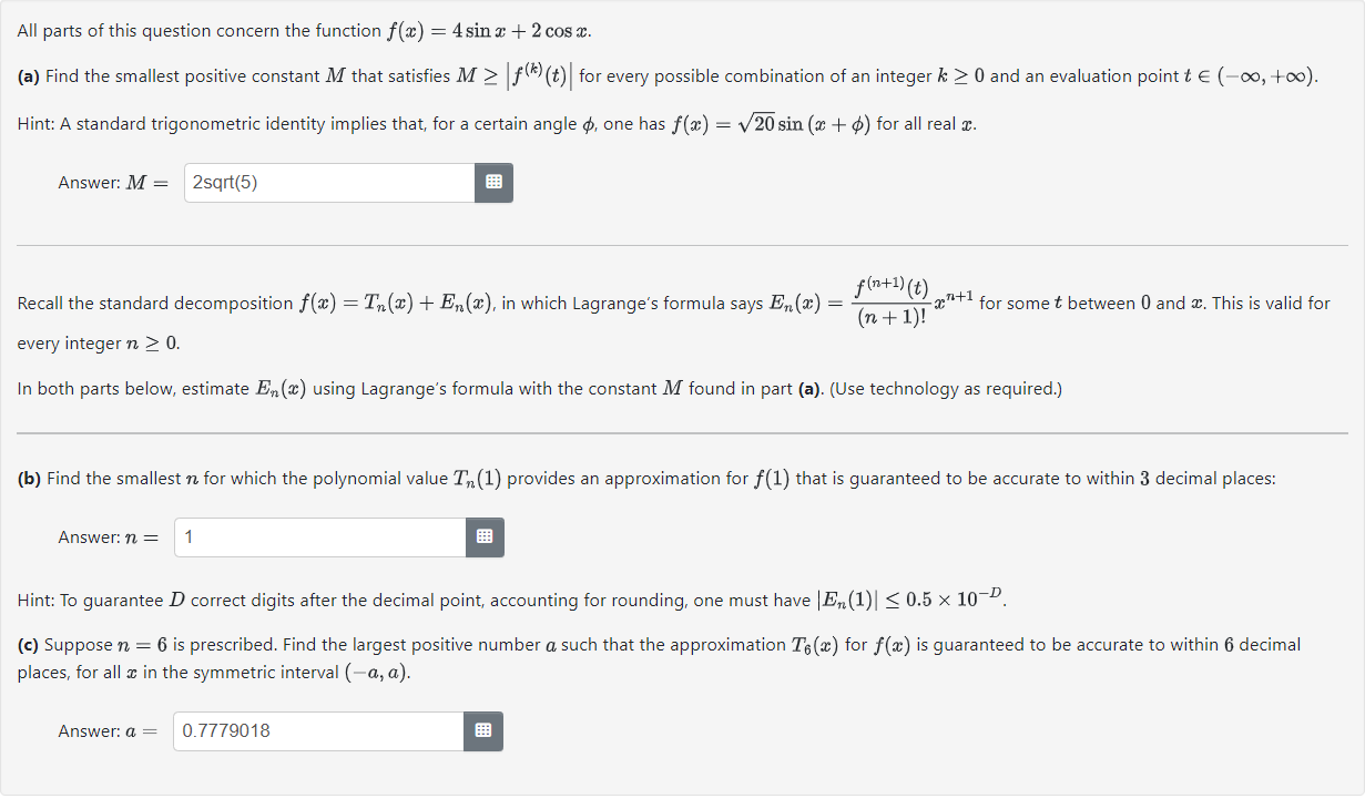 Solved All parts of this question concern the function | Chegg.com