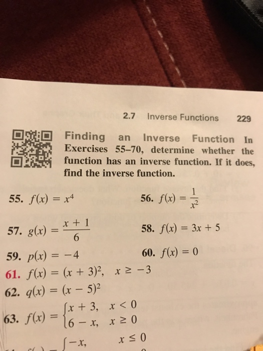 Solved 2.7 Inverse Functions 229 回蛻回Finding an Inverse | Chegg.com