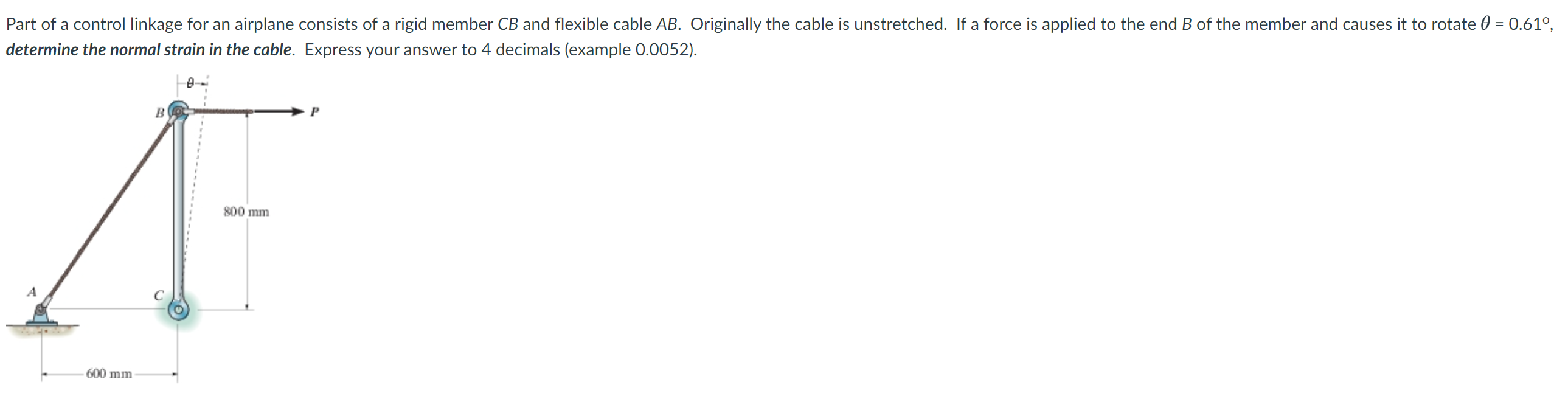 Solved determine the normal strain in the cable. Express | Chegg.com