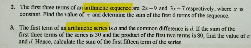 2. The first three terms of an arithmetic sequence | Chegg.com