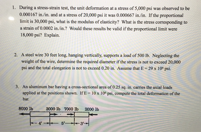 Solved 1. During a stress-strain test, the unit deformation | Chegg.com
