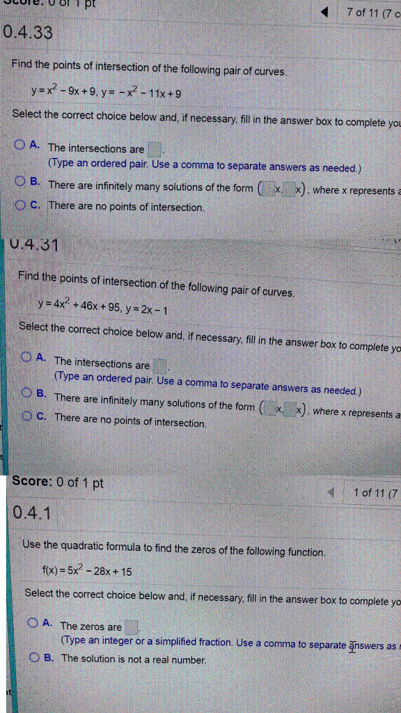 Solved pt 7 of 11 (70 0.4.33 Find the points of intersection | Chegg.com