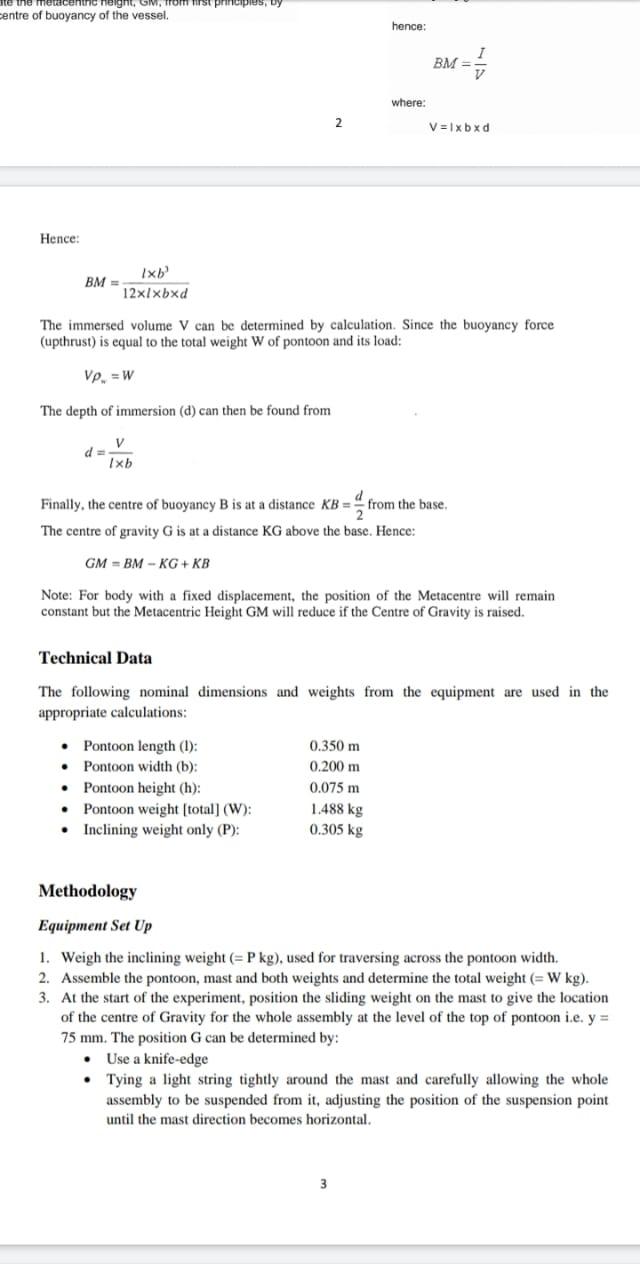 experiment of metacentric height