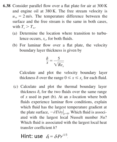 Solved 6.38 Consider parallel flow over a flat plate for air | Chegg.com