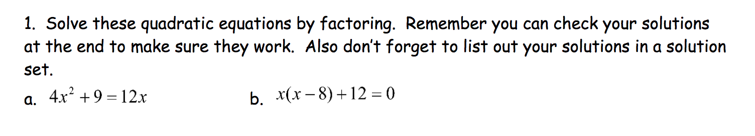 Solved 1. Solve these quadratic equations by factoring. | Chegg.com
