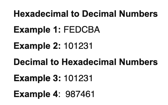 Solved Hexadecimal to Decimal Numbers Example 1: FEDCBA | Chegg.com