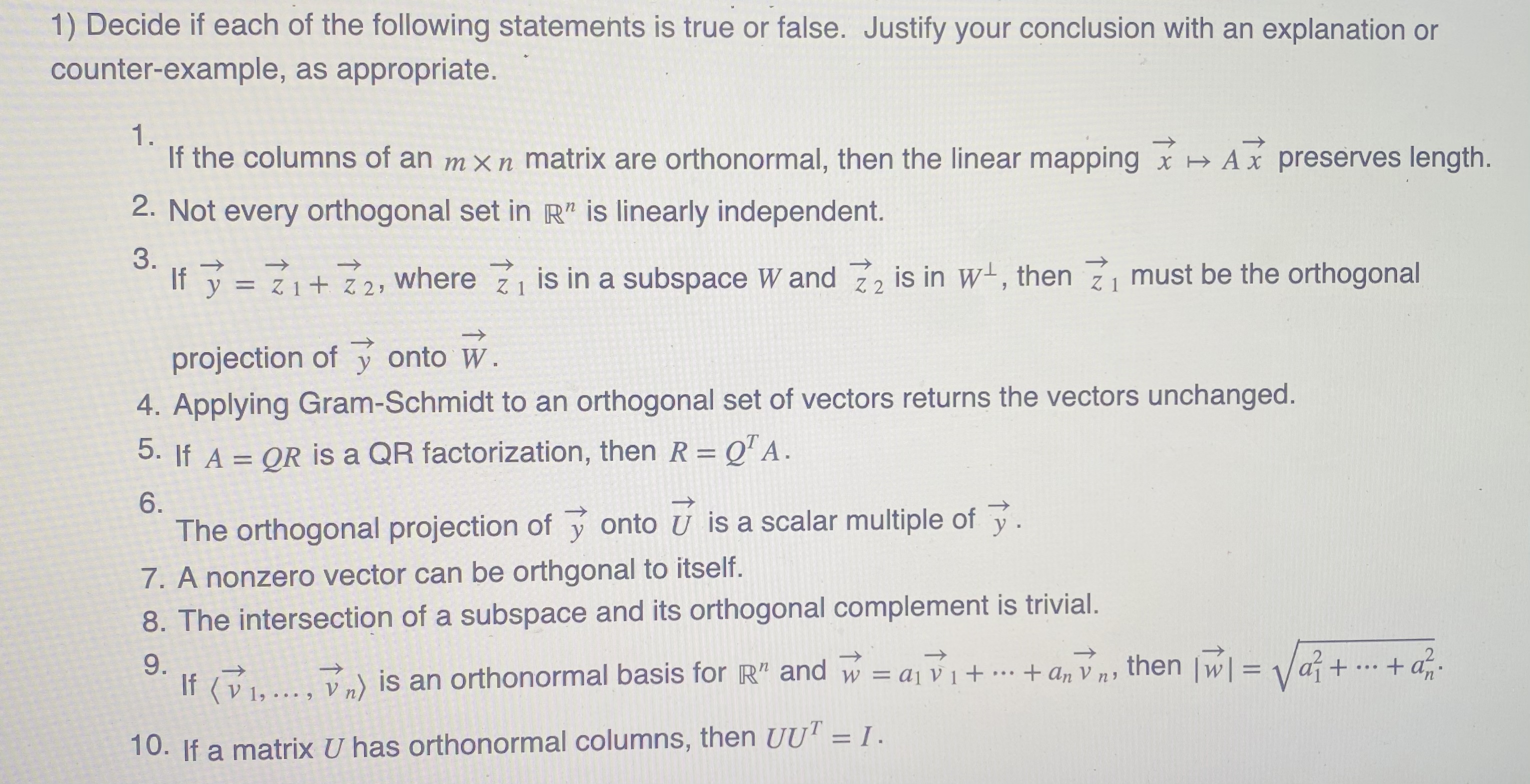 Solved Decide if each of the following statements is true or | Chegg.com