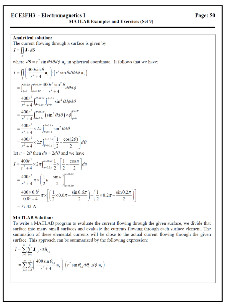 ECE2FH3 - Electromagnetics I MATLAB Examples and | Chegg.com