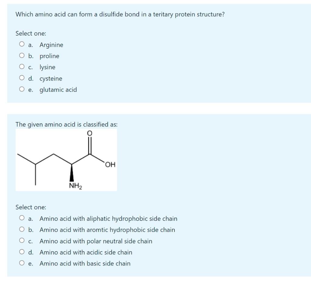 Solved Which amino acid can form a disulfide bond in a | Chegg.com