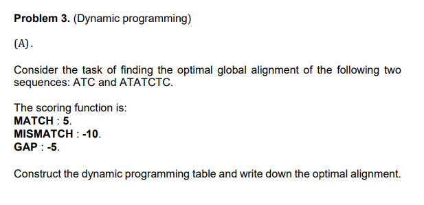 Solved Problem 3. (Dynamic programming) (A). Consider the | Chegg.com