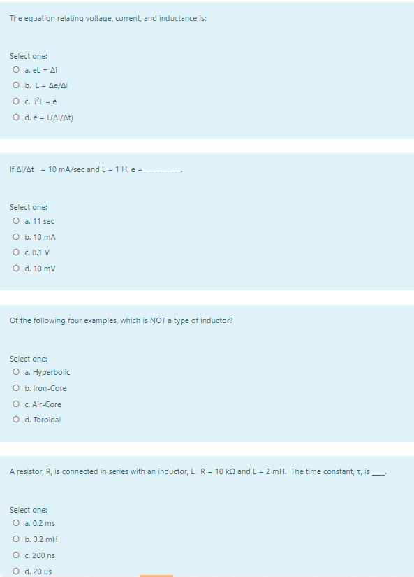 Solved The Equation Relating Voltage Current And Inducta Chegg Com