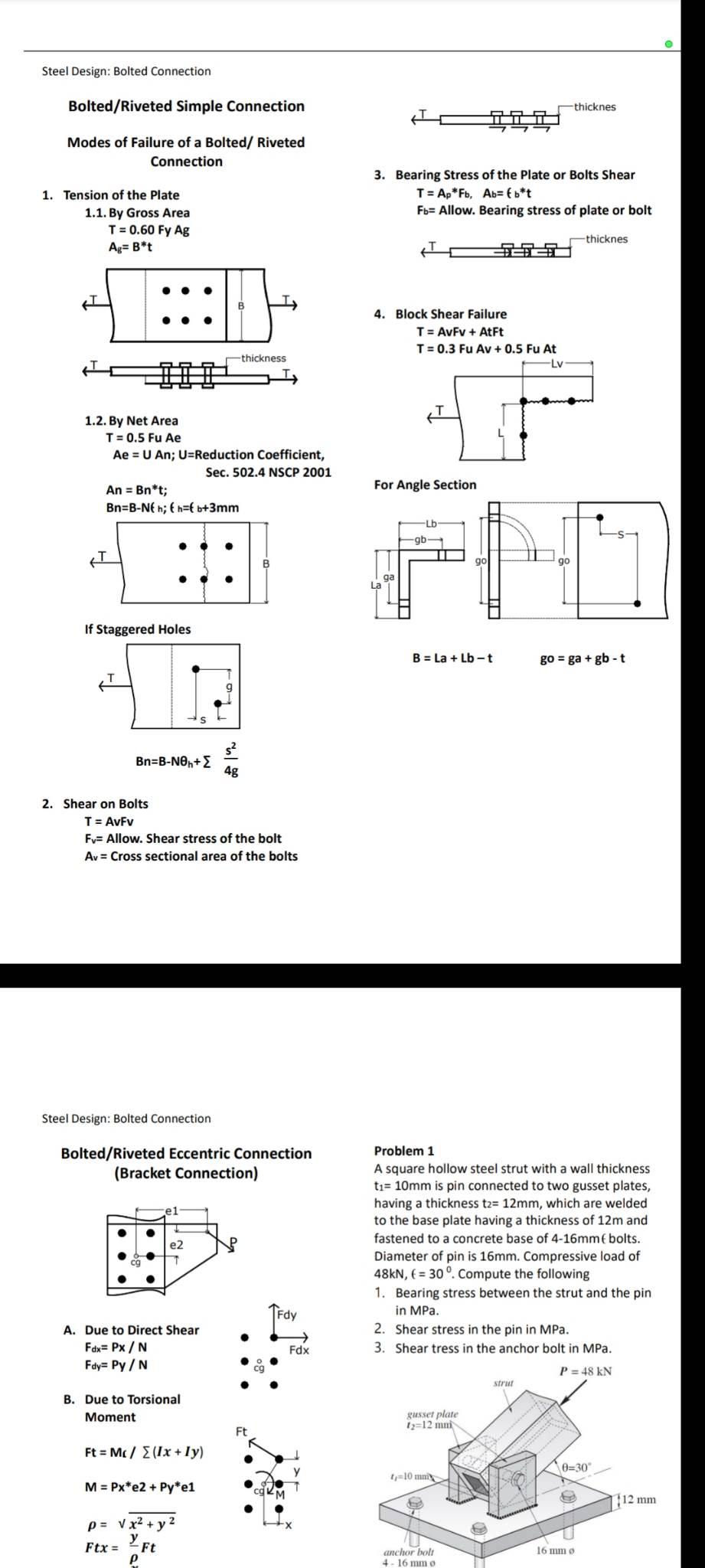 Solved Bolted/Riveted Simple Connection Modes of Failure of