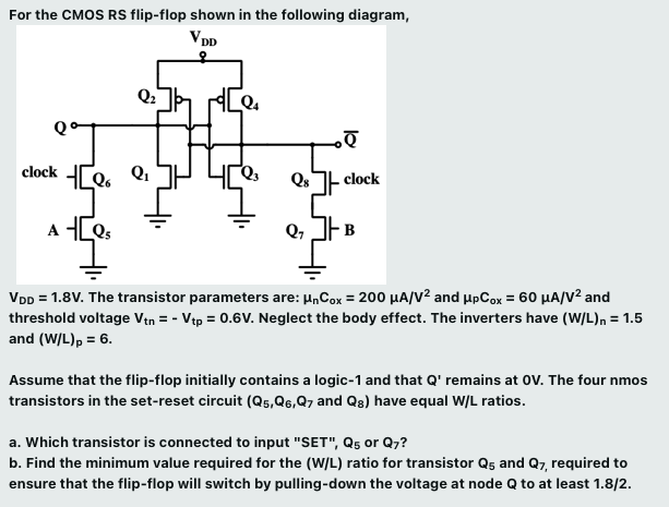 Solved For the CMOS RS flip-flop shown in the following | Chegg.com