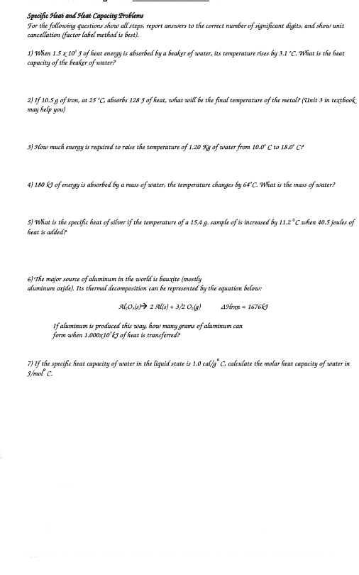 Solved Specific Heat and Heat Capacity Problems For the