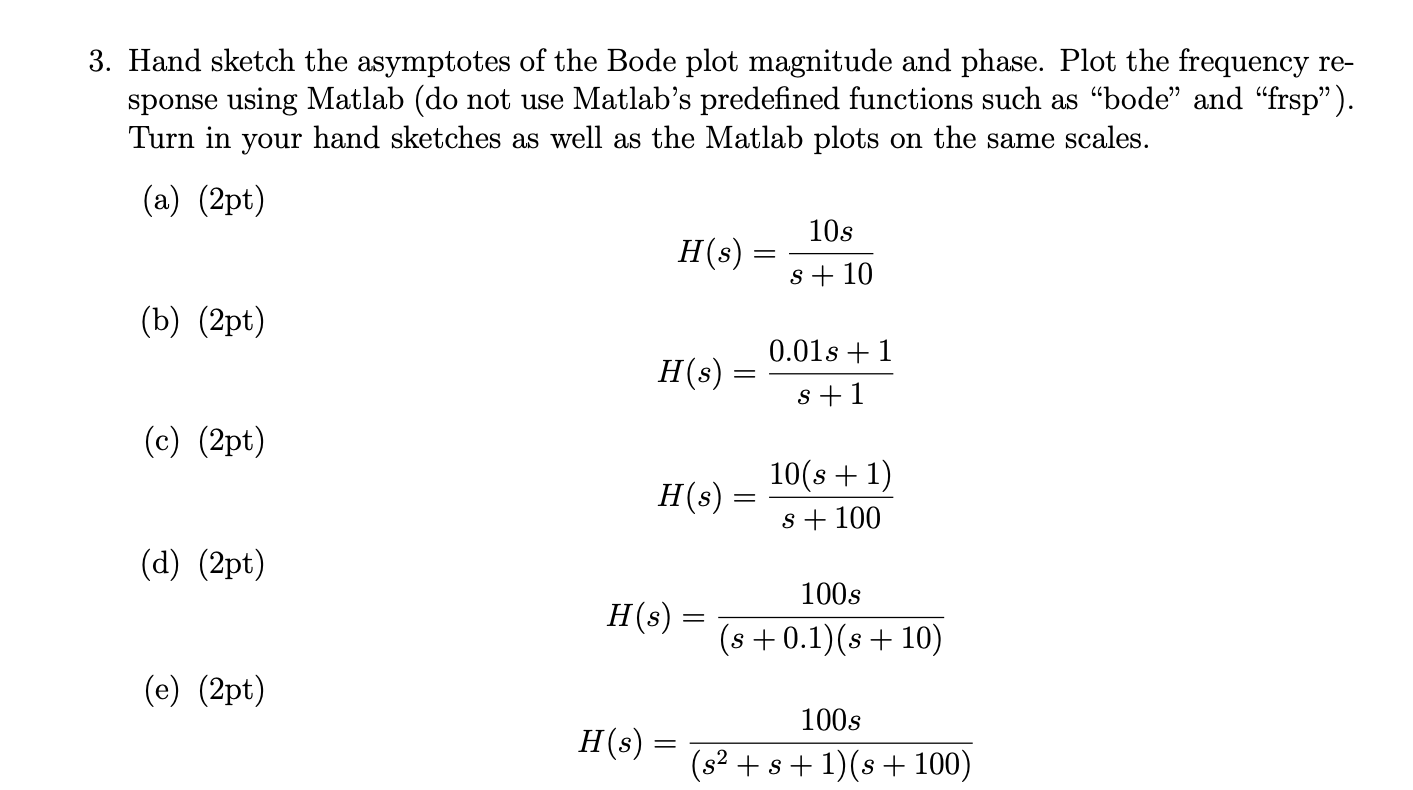 Solved 3. Hand Sketch The Asymptotes Of The Bode Plot | Chegg.com