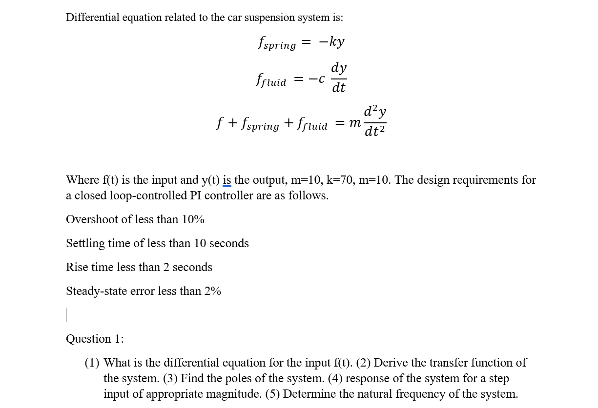 Solved Differential equation related to the car suspension