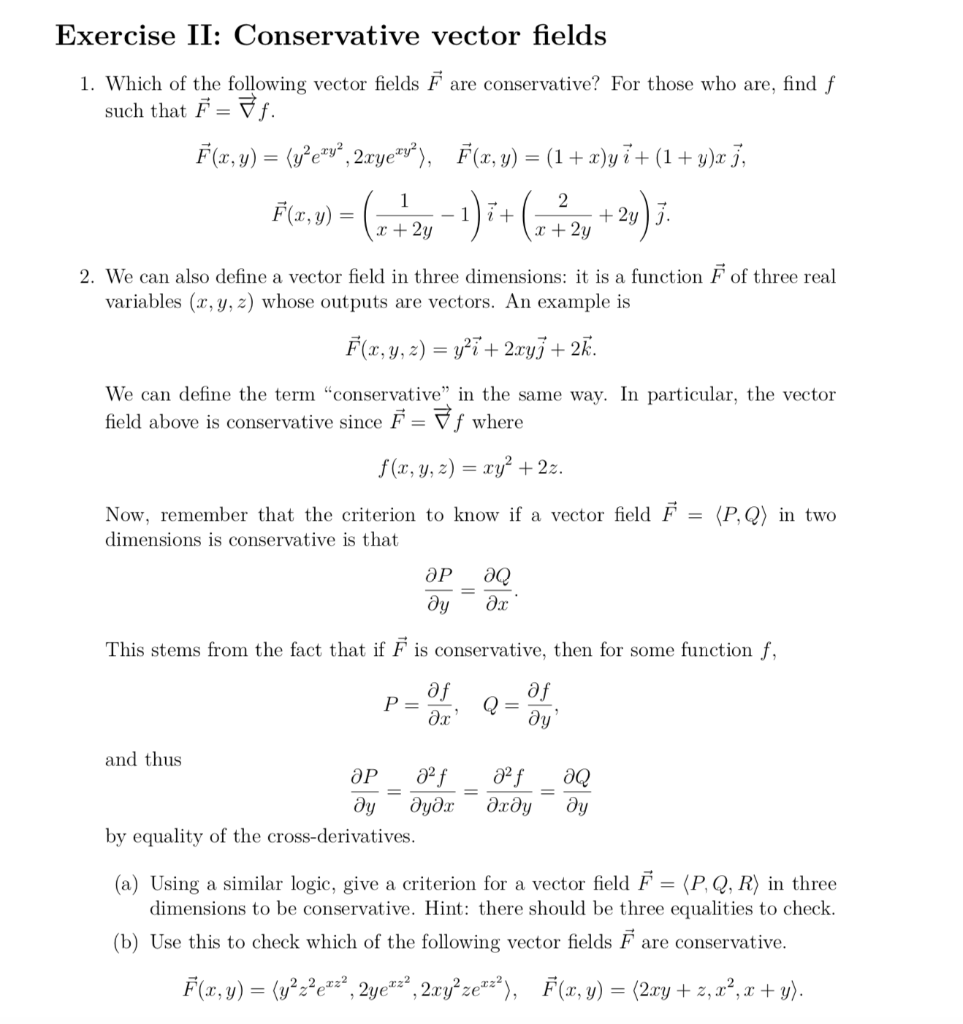 Solved Exercise II: Conservative Vector Fields 1. Which Of | Chegg.com