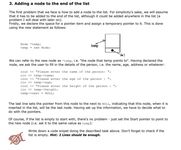 3. Adding a node to the end of the list The first | Chegg.com