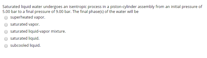 Solved Saturated Liquid Water Undergoes An Isentropic | Chegg.com