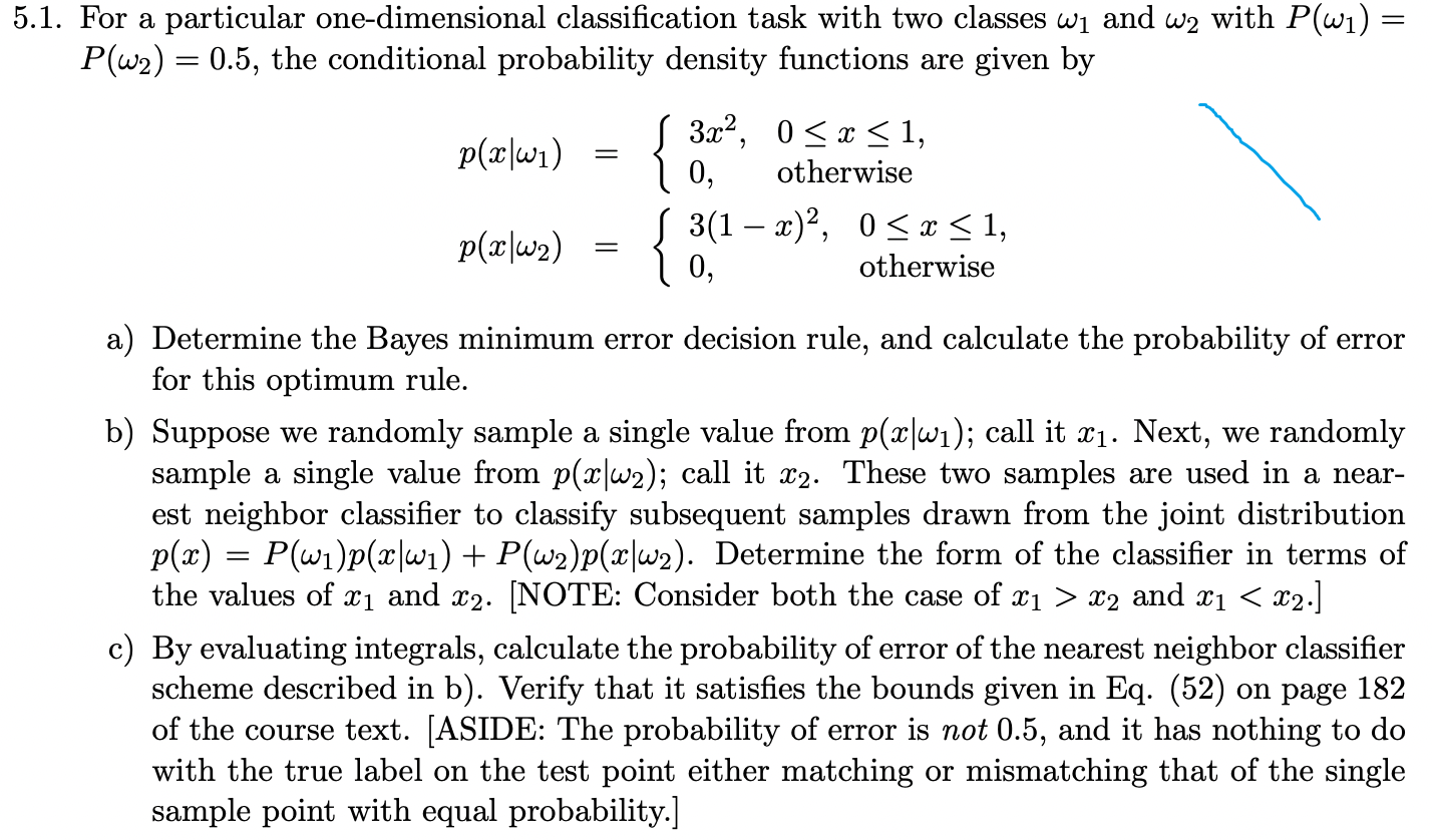 Solved 5.1. For a particular one-dimensional classification | Chegg.com
