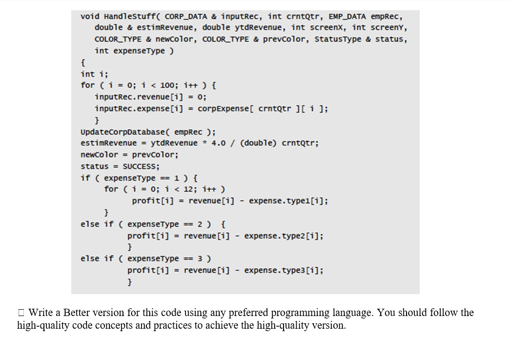Write a Better version for this code using any | Chegg.com