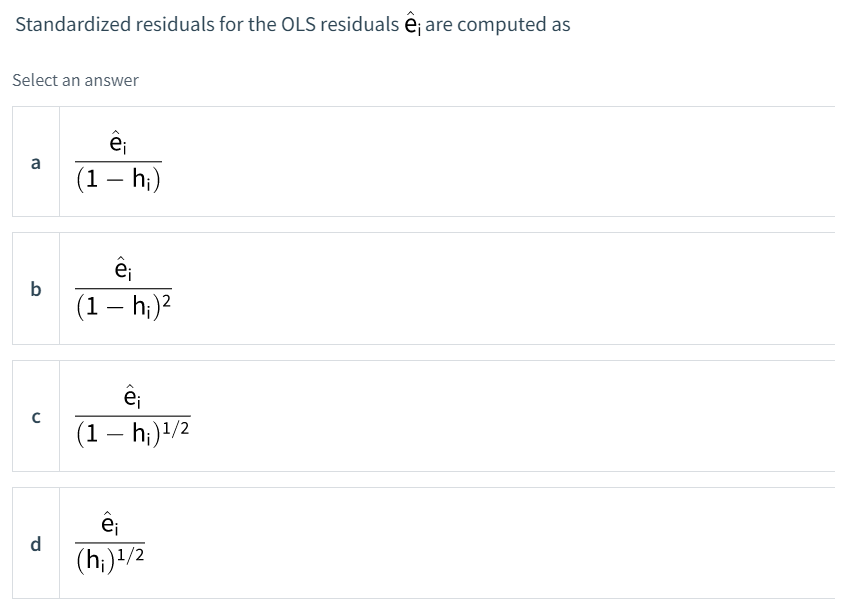 Solved Standardized Residuals For The Ols Residuals E Ar Chegg Com
