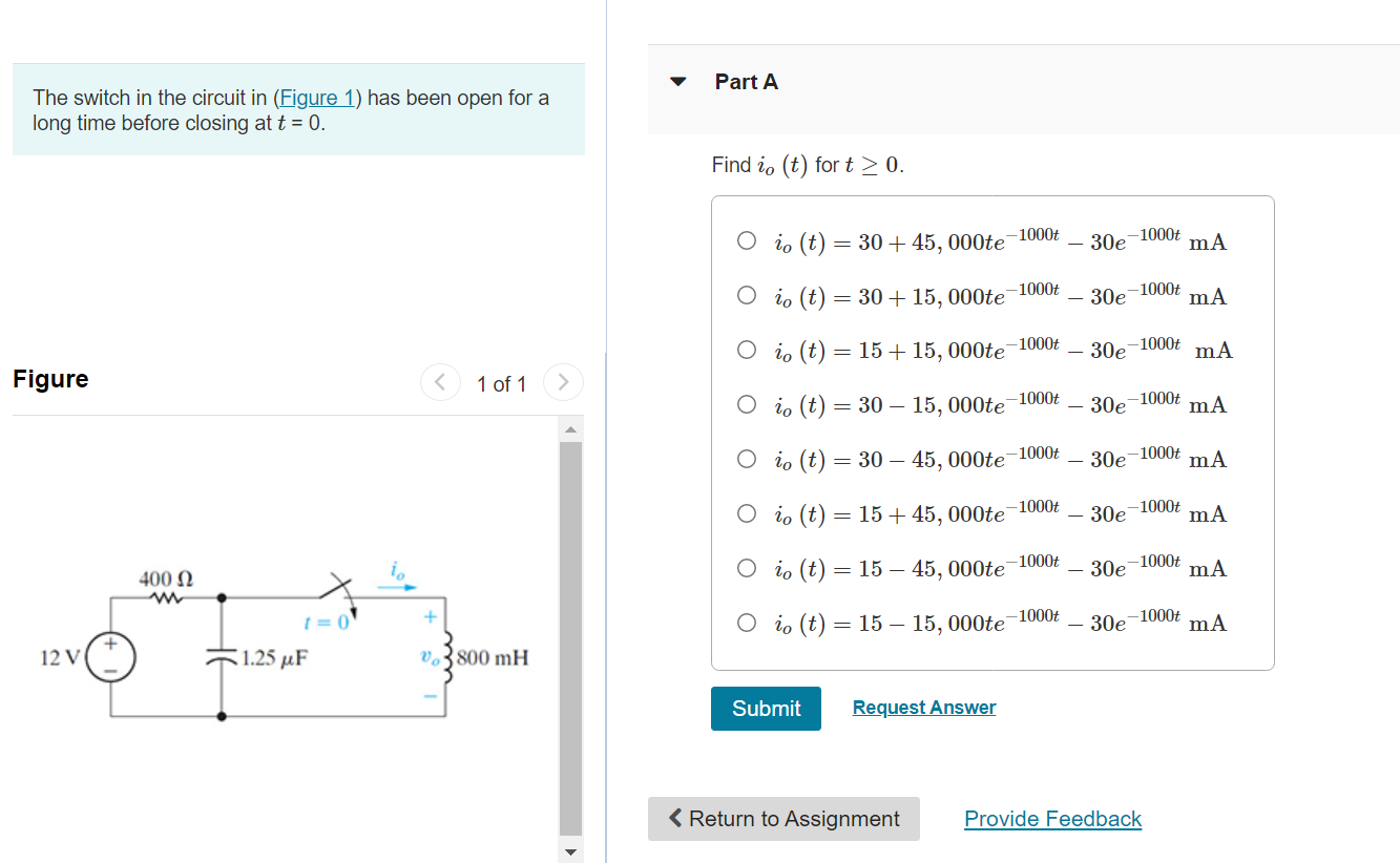 Solved Part A The Switch In The Circuit In (Figure 1) Has | Chegg.com