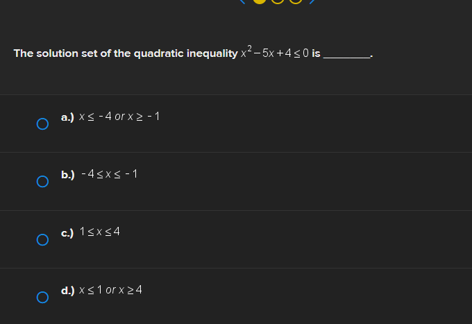 Solved The solution set of the quadratic inequality | Chegg.com