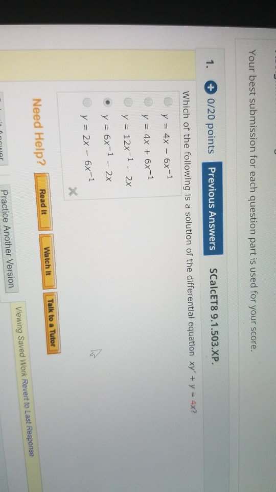 Solved Your best submission for each question part is used | Chegg.com