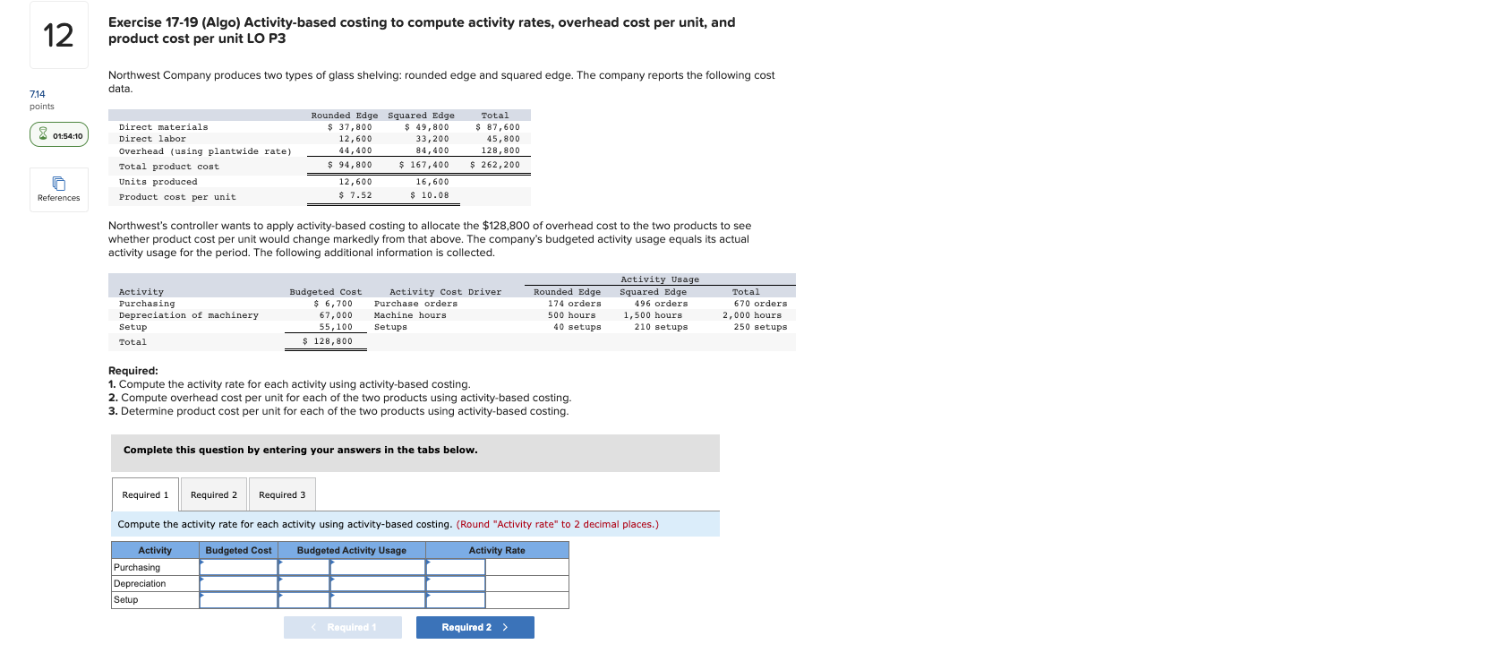 Solved Exercise 17-19 (Algo) Activity-based Costing To | Chegg.com