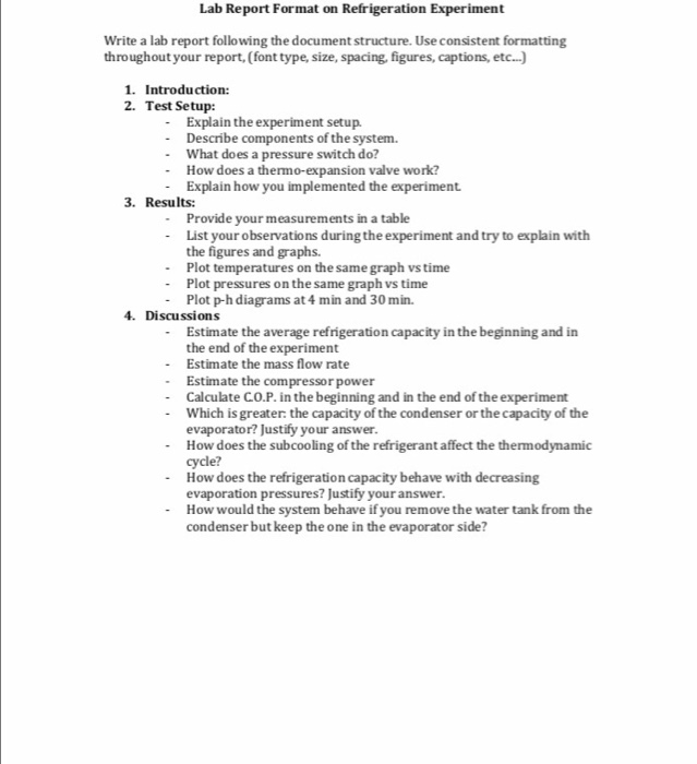 Lab Report Format on Refrigeration Experiment | Chegg.com