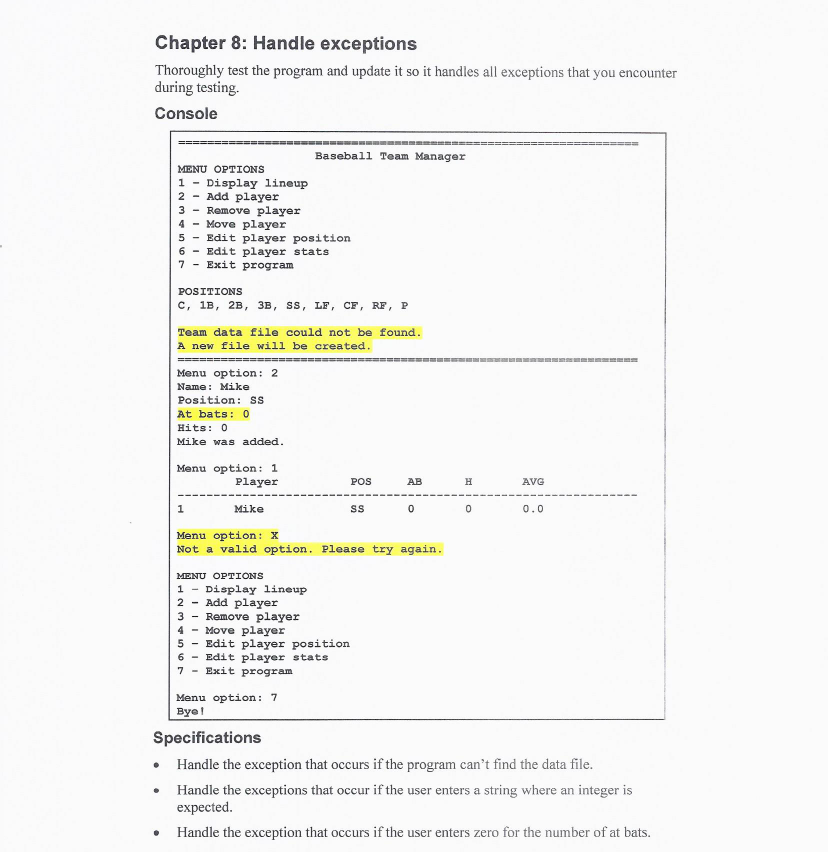 Solved The python code for the baseball program is below and | Chegg.com