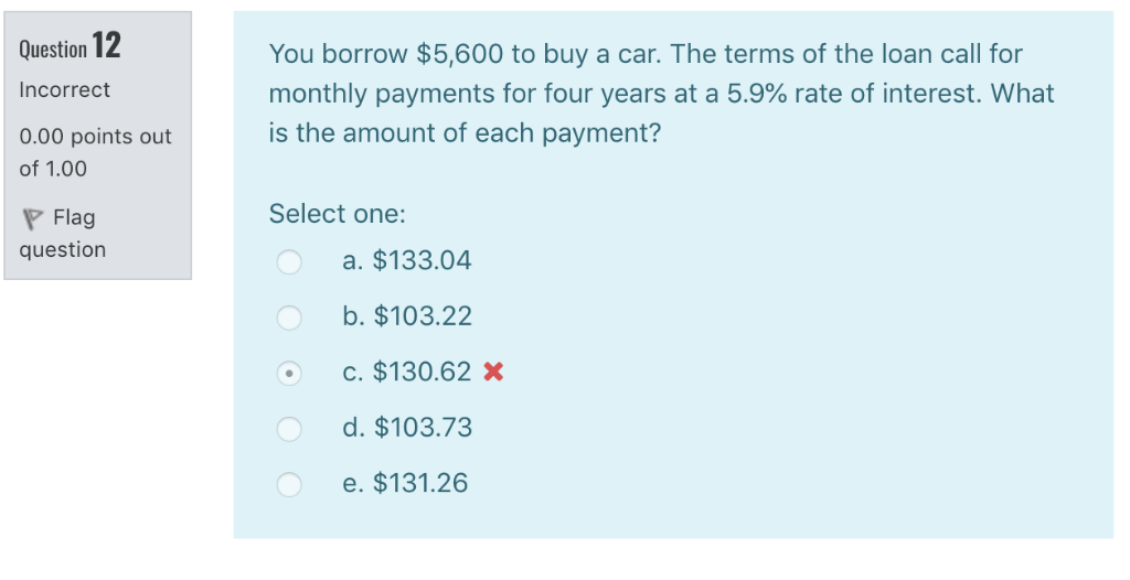 Solved Question 12 You Borrow 5600 To Buy A Car The Terms 2318