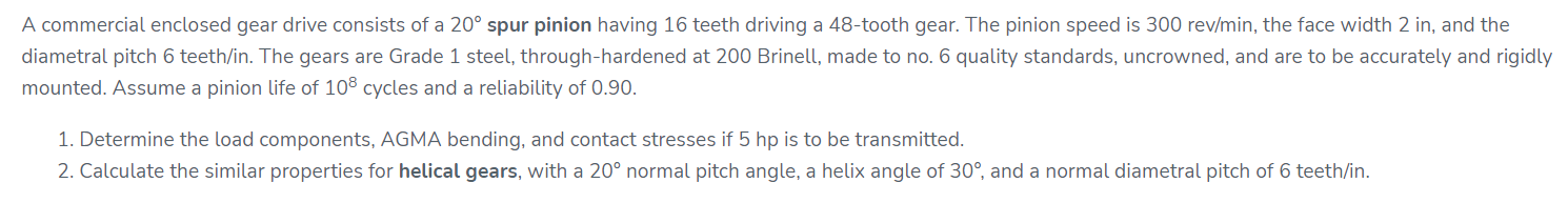 Solved A commercial enclosed gear drive consists of a 20° | Chegg.com