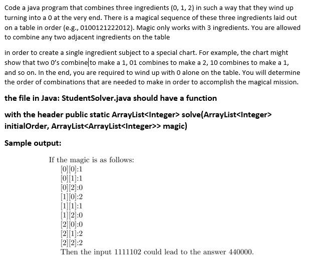 Code a java program that combines three ingredients | Chegg.com