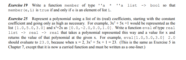 Solved Language ML. These exercises should all have one-line | Chegg.com