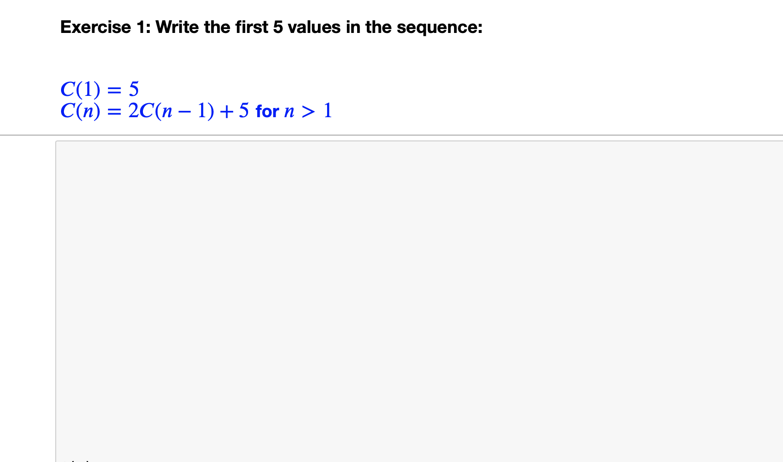 Solved Exercise 1: Write the first 5 values in the sequence: | Chegg.com