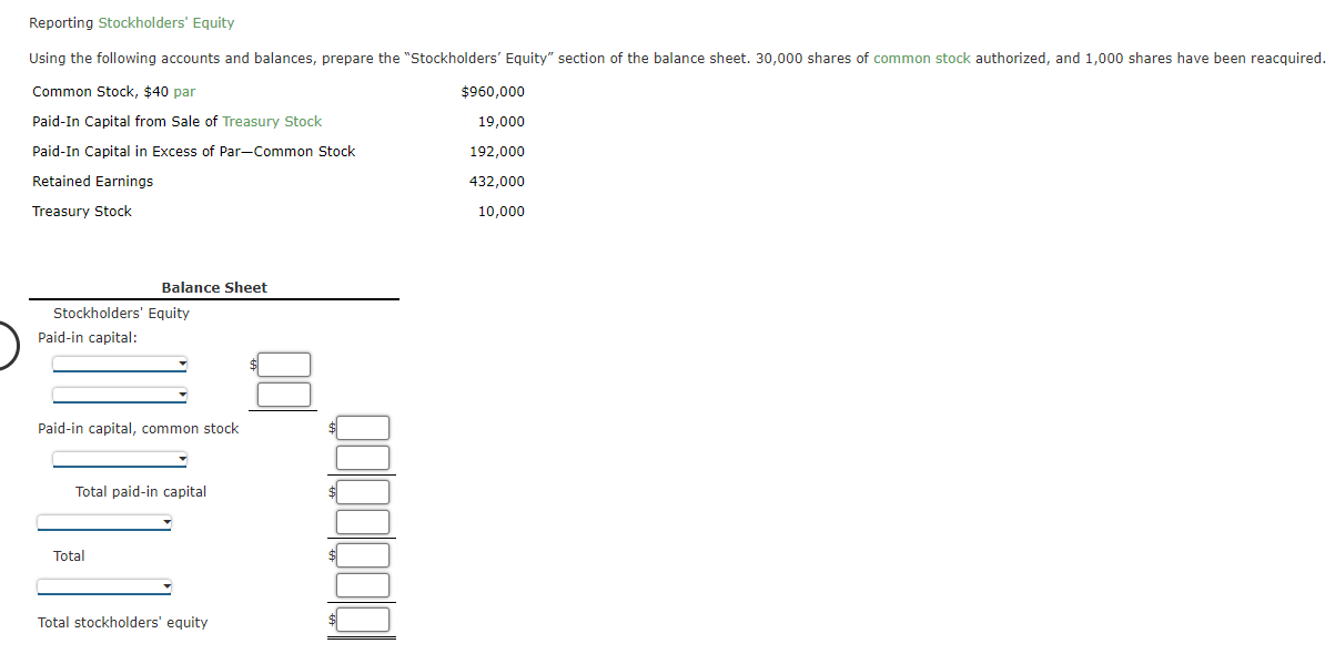 Solved Reporting Stockholders' Equity Using the following | Chegg.com