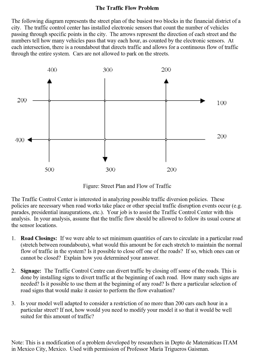 Solved The Traffic Flow ProblemThe following diagram | Chegg.com