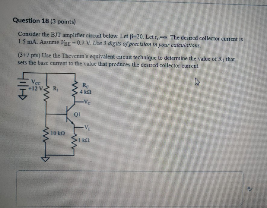 Solved Question 18 (3 Points) Consider The BJT Amplifier | Chegg.com