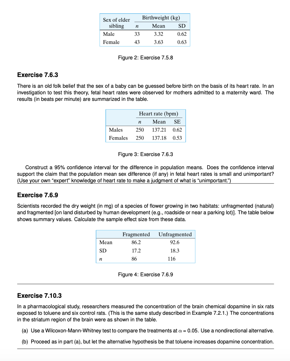 Solved Birthweight (kg) Mean SD n Sex of elder sibling Male | Chegg.com