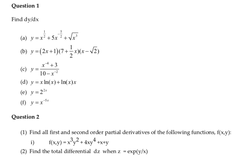 Solved Question 1 Find Dy dx a Y x 3x Ver b Chegg