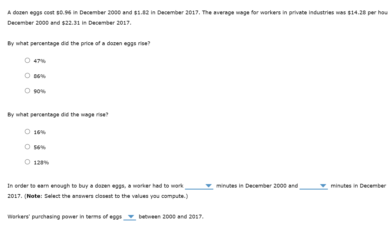 Solved A dozen eggs cost 0.96 in December 2000 and 1.82 in