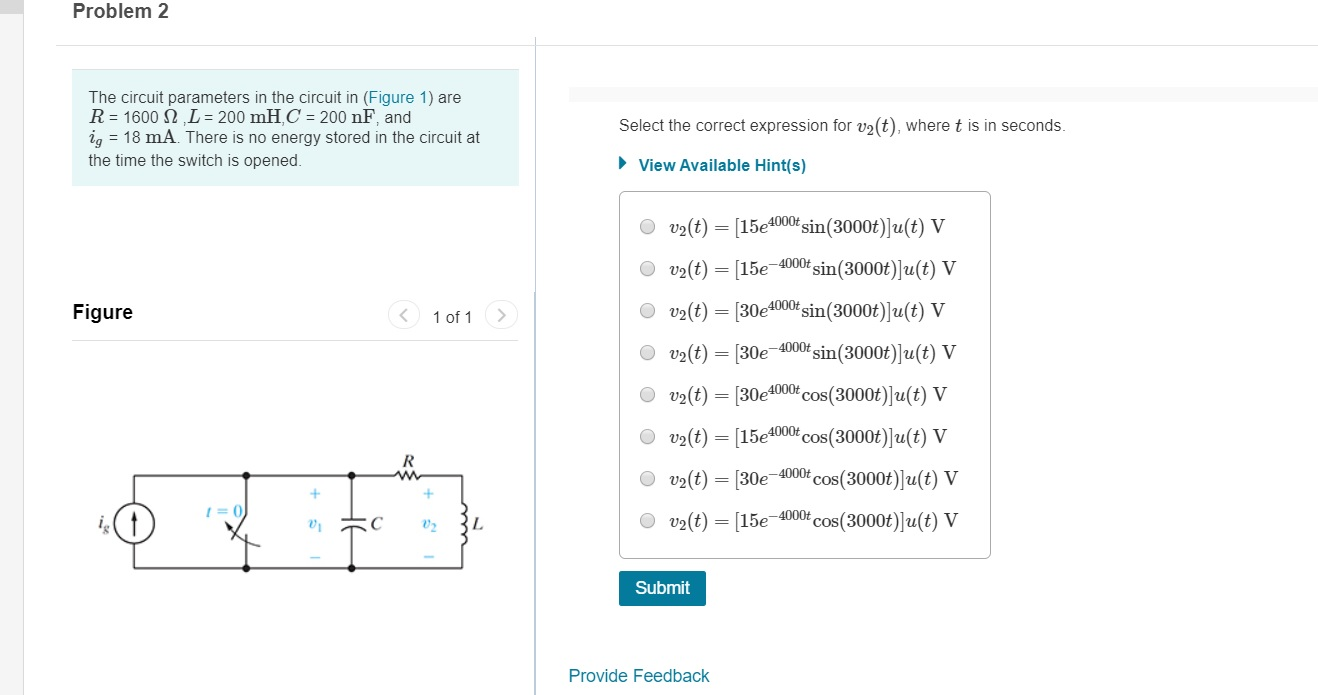 Solved Problem 2 The Circuit Parameters In The Circuit In Chegg Com