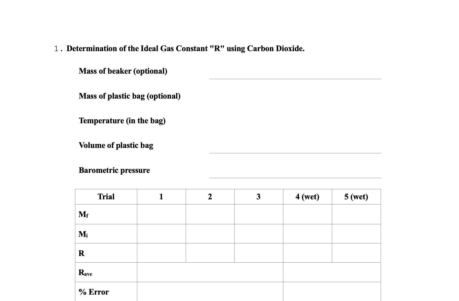 Solved 1. Determination of the Ideal Gas Constant 