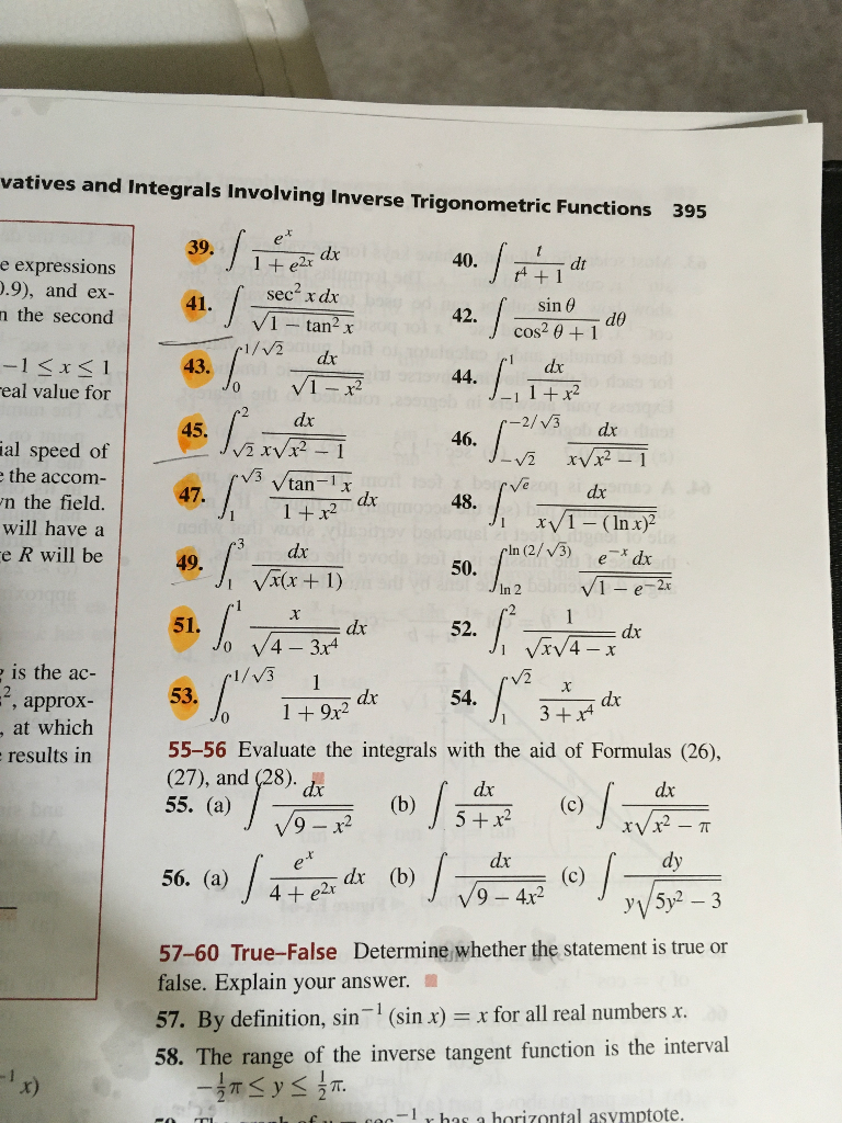 Vatives And Integrals Involving Inverse Trigonometric Chegg Com