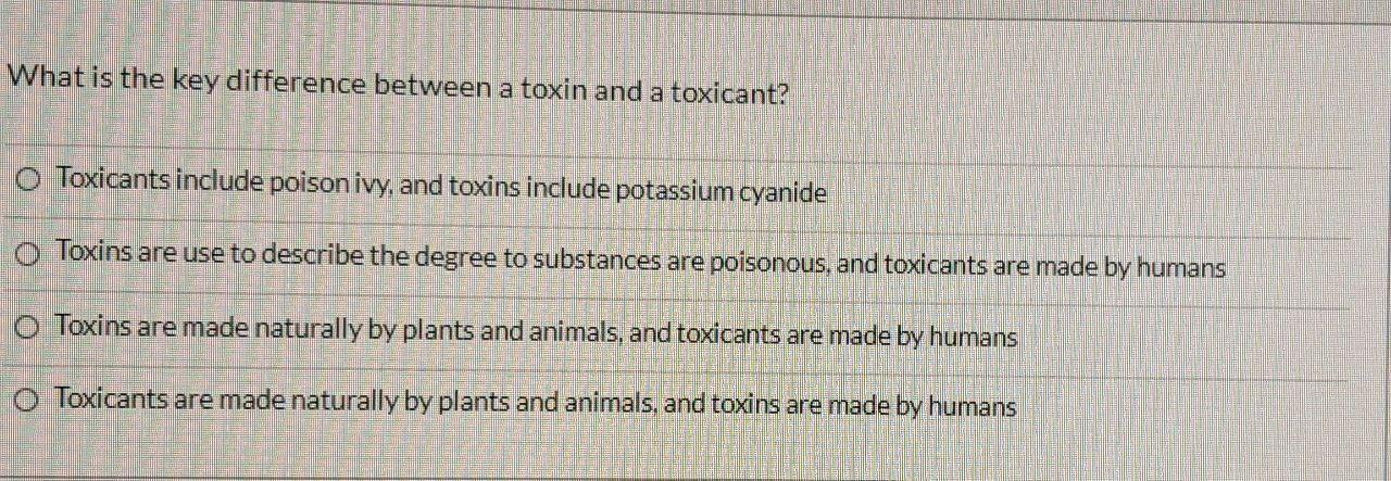 Solved What is the key difference between a toxin and a | Chegg.com