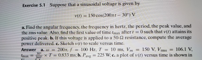 Solved Exercise 5.1 Suppose that a sinusoidal voltage is | Chegg.com