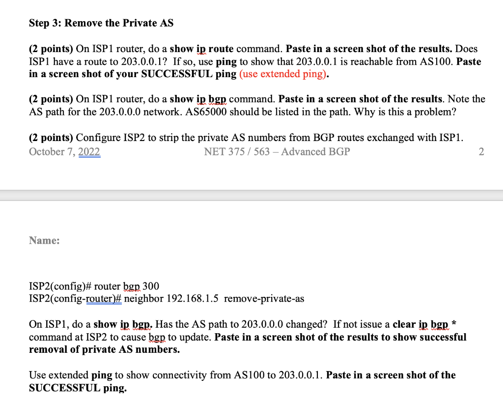 Objectives: - ISP2 uses BGP to exchange routing | Chegg.com